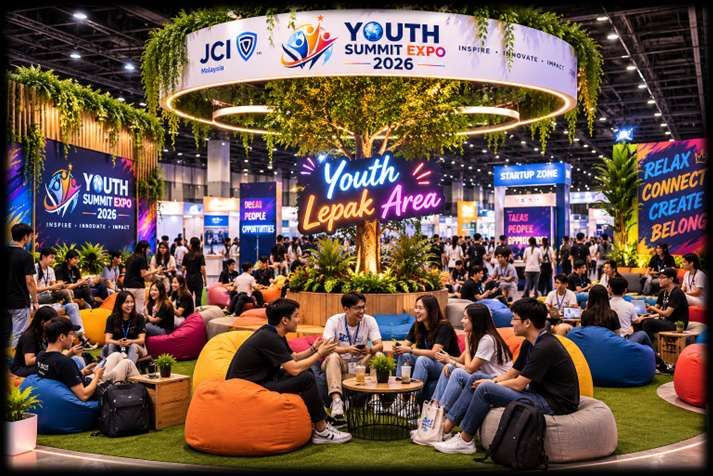 Youth Lepak area with seating and small vendor stalls
